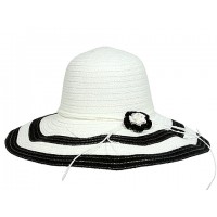 Wide Brim Hats – 12 PCS  - 2 Tones w/ Flower - Black - HT-H2270BK